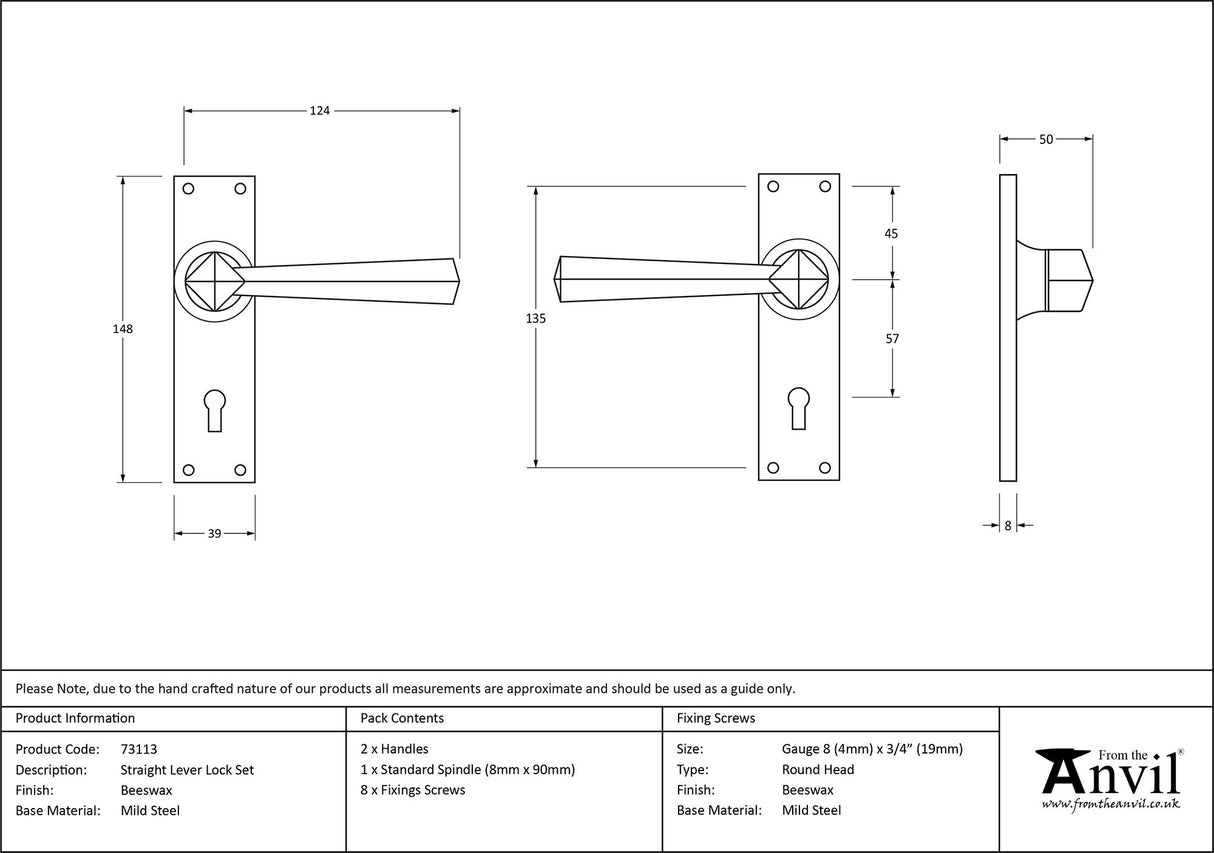 From The Anvil - Beeswax Straight Lever Lock Set | Sku. 73113 | Trade Door Handles.