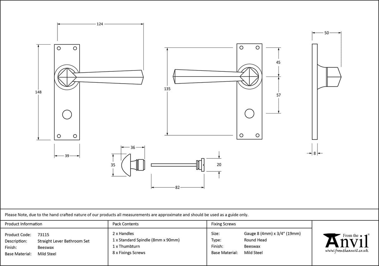 From The Anvil - Beeswax Straight Lever Bathroom Set | Sku. 73115 | Trade Door Handles.