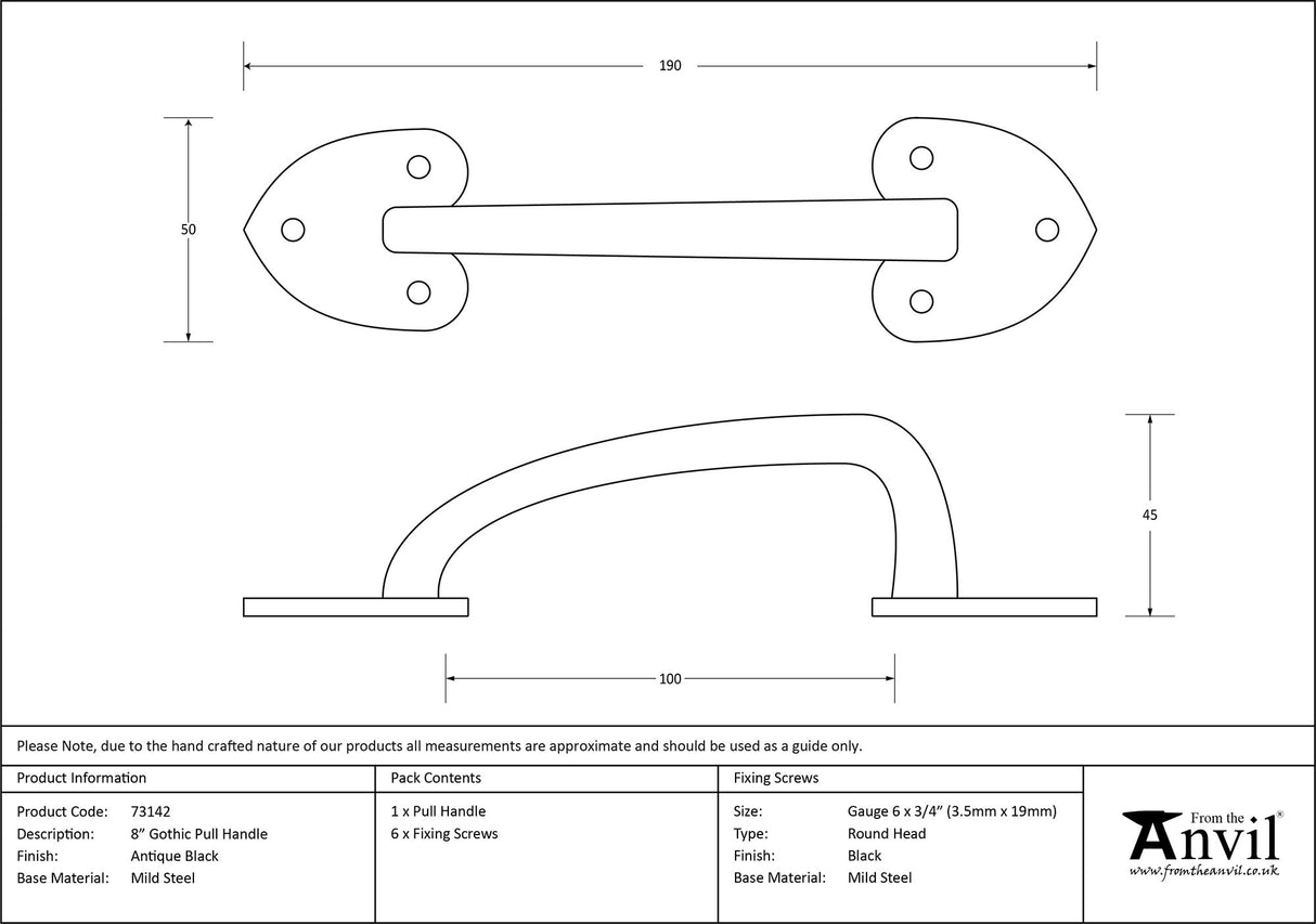 From The Anvil - Black Cast 8" Gothic Pull Handle | Sku. 73142 | Trade Door Handles.