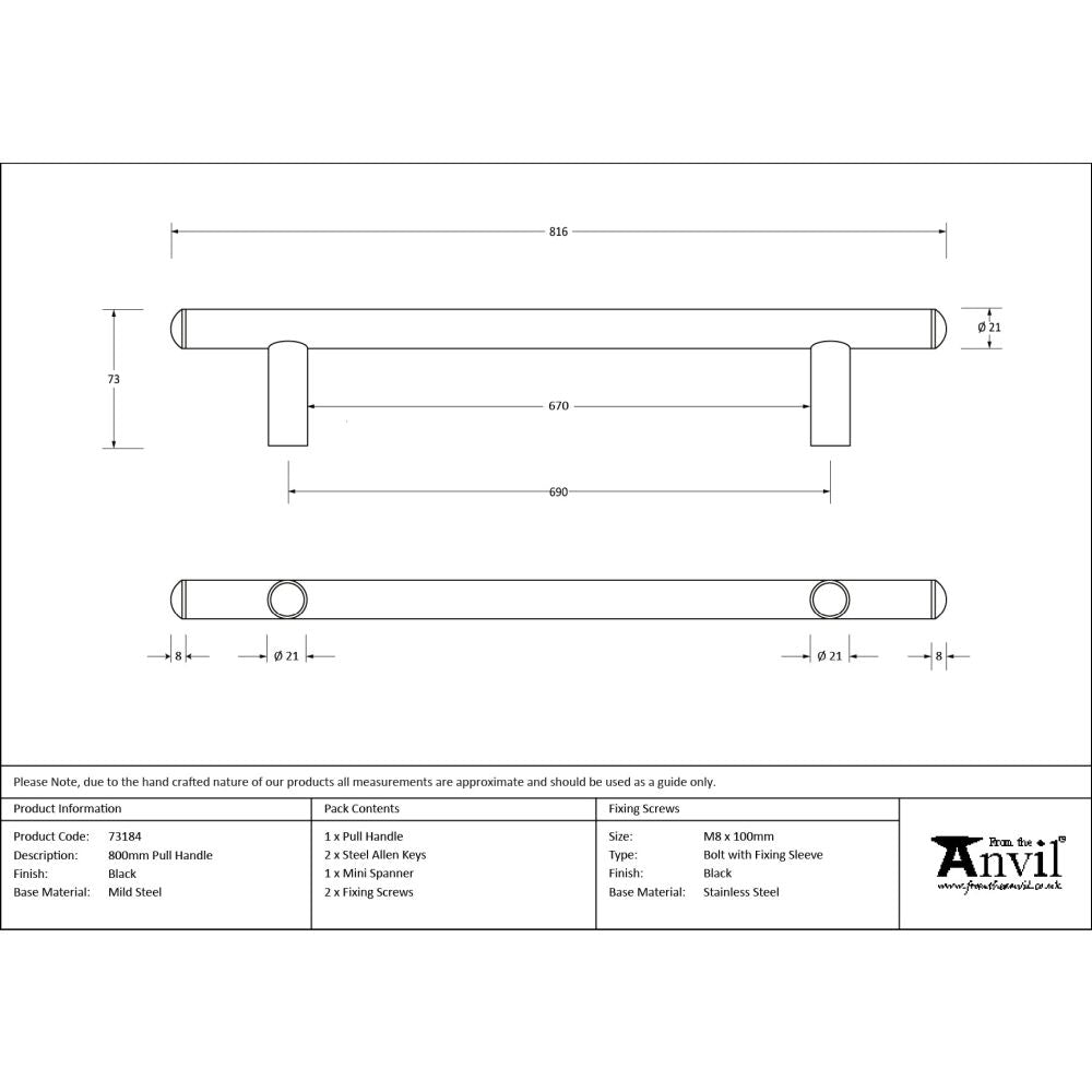 From The Anvil - Black 800mm Pull Handle | Sku. 73184 | Trade Door Handles.