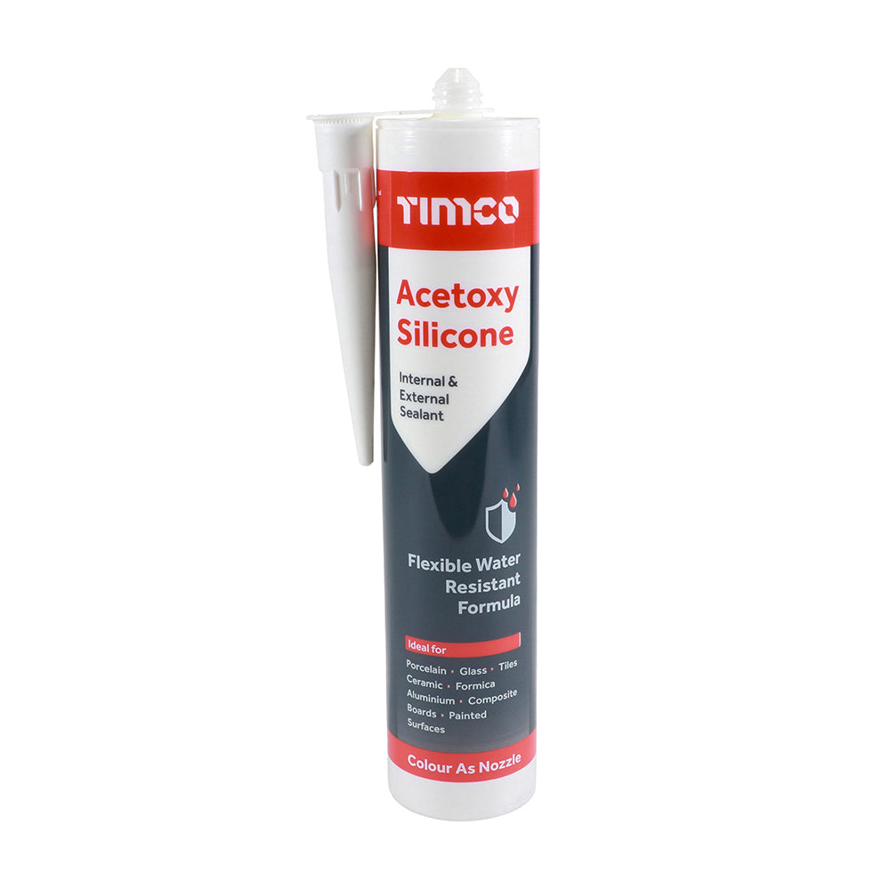 This is an image of Timco - Acetoxy Silicone - White 300ml (1 Each Cartridge) PCS732480