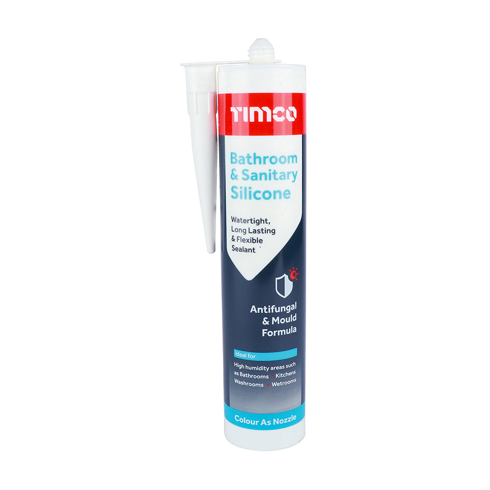 This is an image of Timco - Bathroom & Sanitary Silicone - White 300ml (1 Each Cartridge) PCS732750