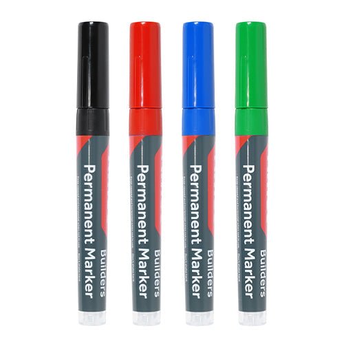 This is an image of Timco - Builders Permanent Markers - Fine Tip - Mixed Colours Fine Tip (4 Pieces Box) 736444