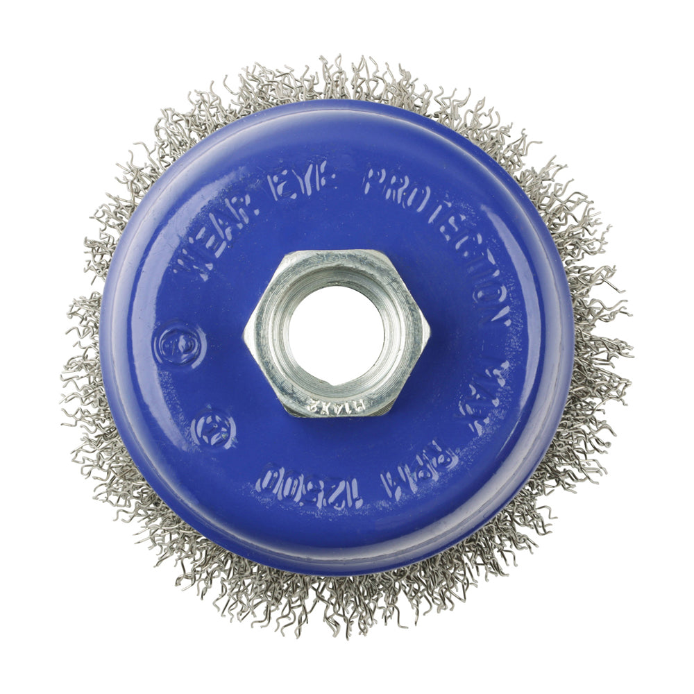 This is an image of Timco - Angle Grinder Cup Brush - Crimped Stainless Steel 75mm (1 Each Blister Pack) 75TCCSS