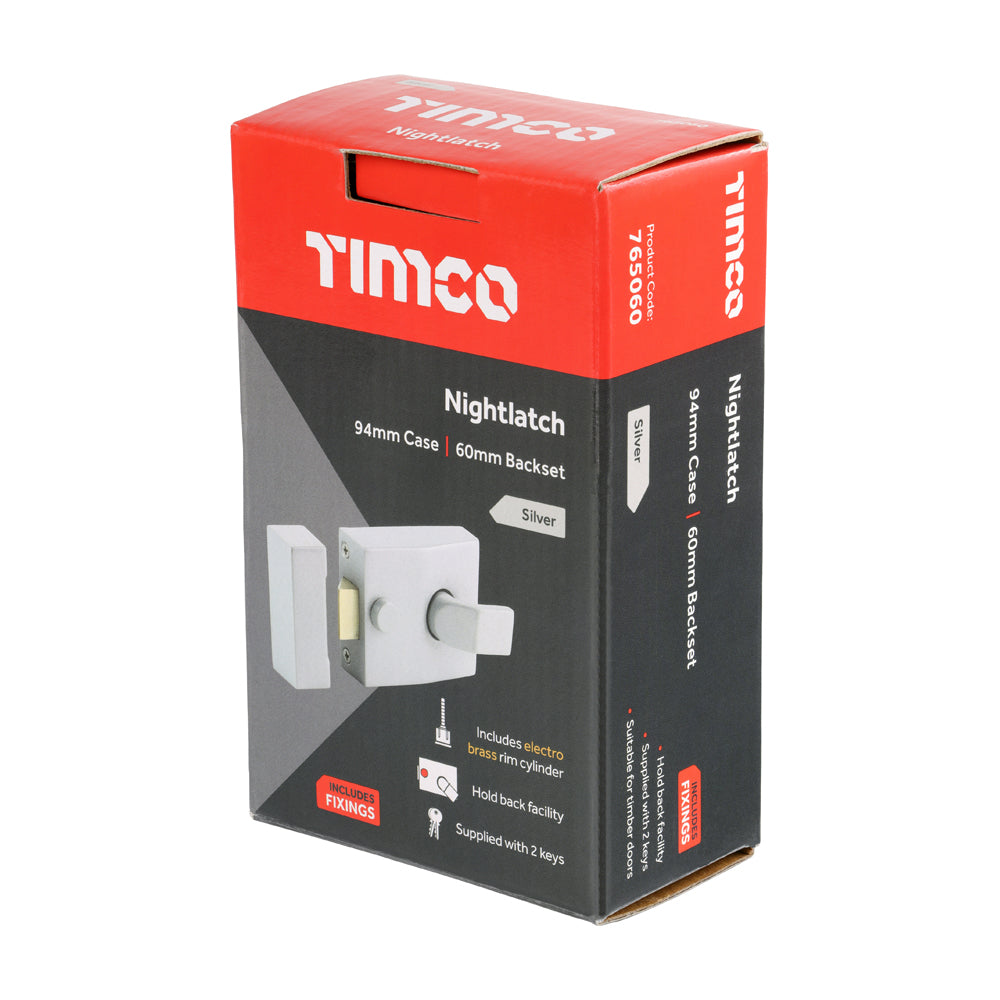 This is an image of Timco - Nightlatch - Silver 94 case / 60 backset (1 Each Box) 765060