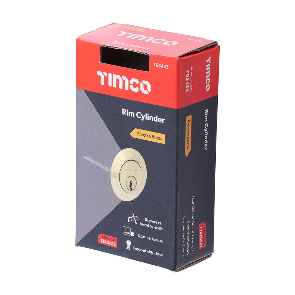 This is an image of Timco - Rim Cylinder - Electro Brass 32mm (1 Each Box) 765433