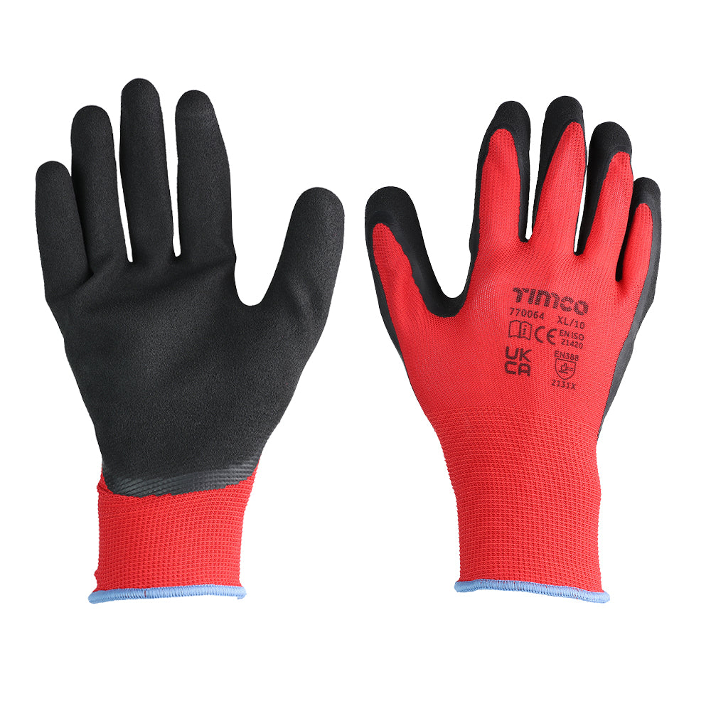 This is an image of Timco - Toughlight Grip Gloves - Sandy Latex Coated Polyester - Multi Pack X Large (12 Pairs Bag) 770064