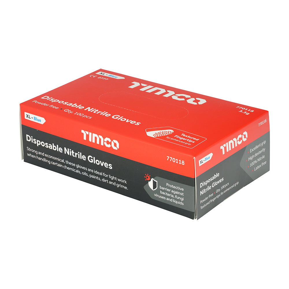 This is an image of Timco - Nitrile Gloves - Blue X Large (100 Pieces Box) 770118