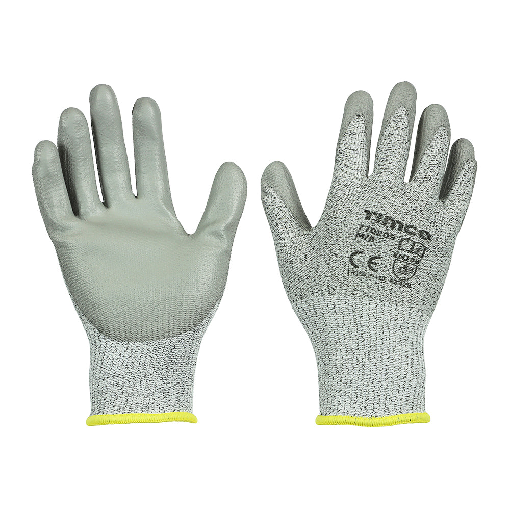 This is an image of Timco - Medium Cut Gloves - PU Coated HPPE Fibre with Glass Fibre Medium (1 Pairs Backing Card) 770209