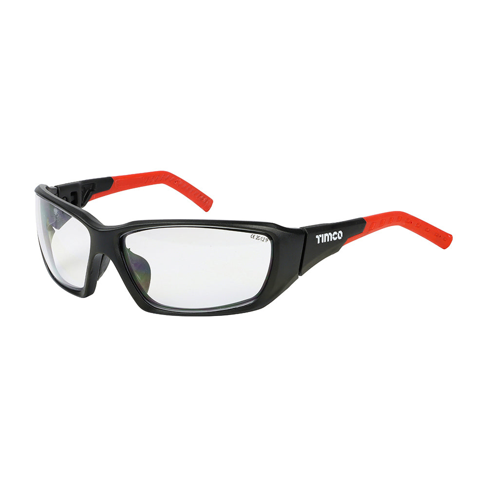 This is an image of Timco - Sports Style Safety Glasses - With Adjustable Temples - Clear One Size (1 Each Box) 770401