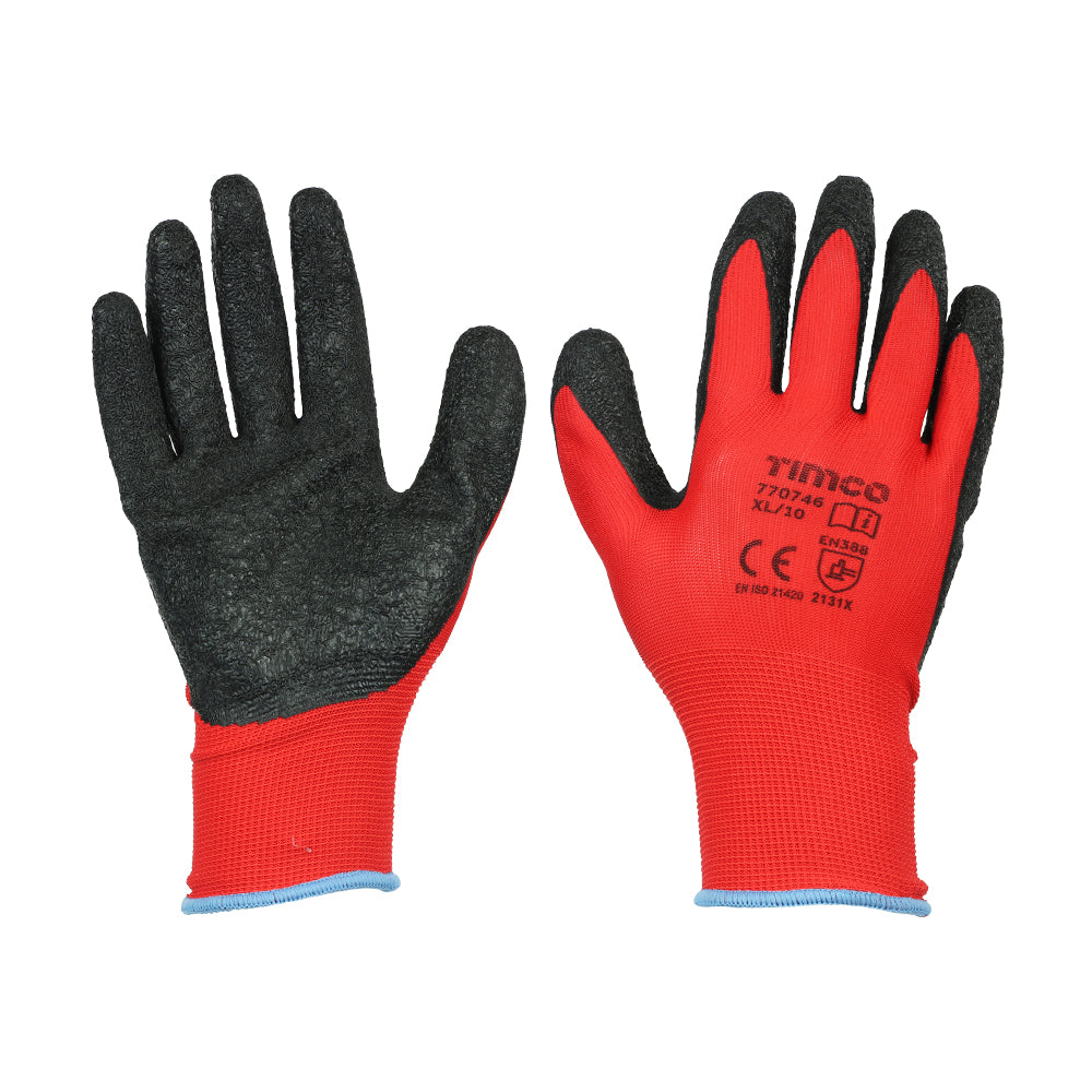 This is an image of Timco - Light Grip Gloves - Crinkle Latex Coated Polyester X Large (1 Pairs Backing Card) 770746