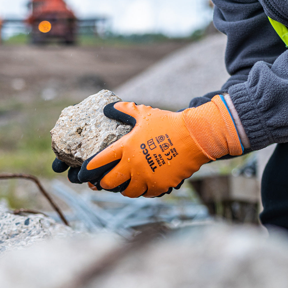 This is an image of Timco - Aqua Thermal Grip Glove - Sandy Latex Coated Polyester X Large (1 Pairs Backing Card) 770747