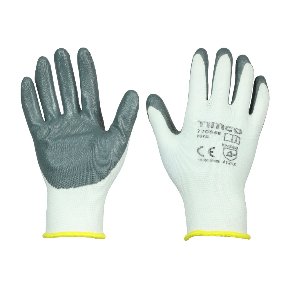 This is an image of Timco - Secure Grip Gloves - Smooth Nitrile Foam Coated Polyester Medium (1 Pairs Backing Card) 770846