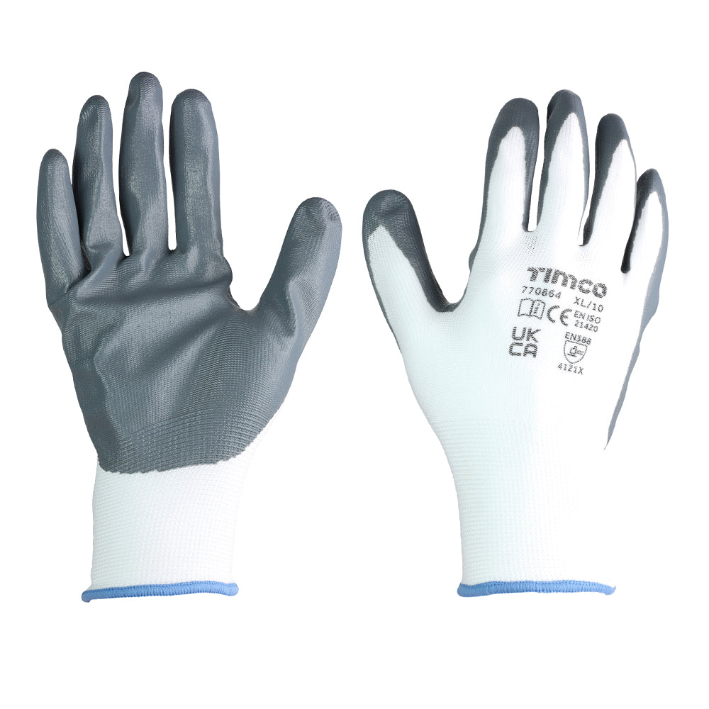 This is an image of Timco - Secure Grip Gloves - Smooth Nitrile Foam Coated Polyester - Multi Pack X Large (12 Pairs Bag) 770864