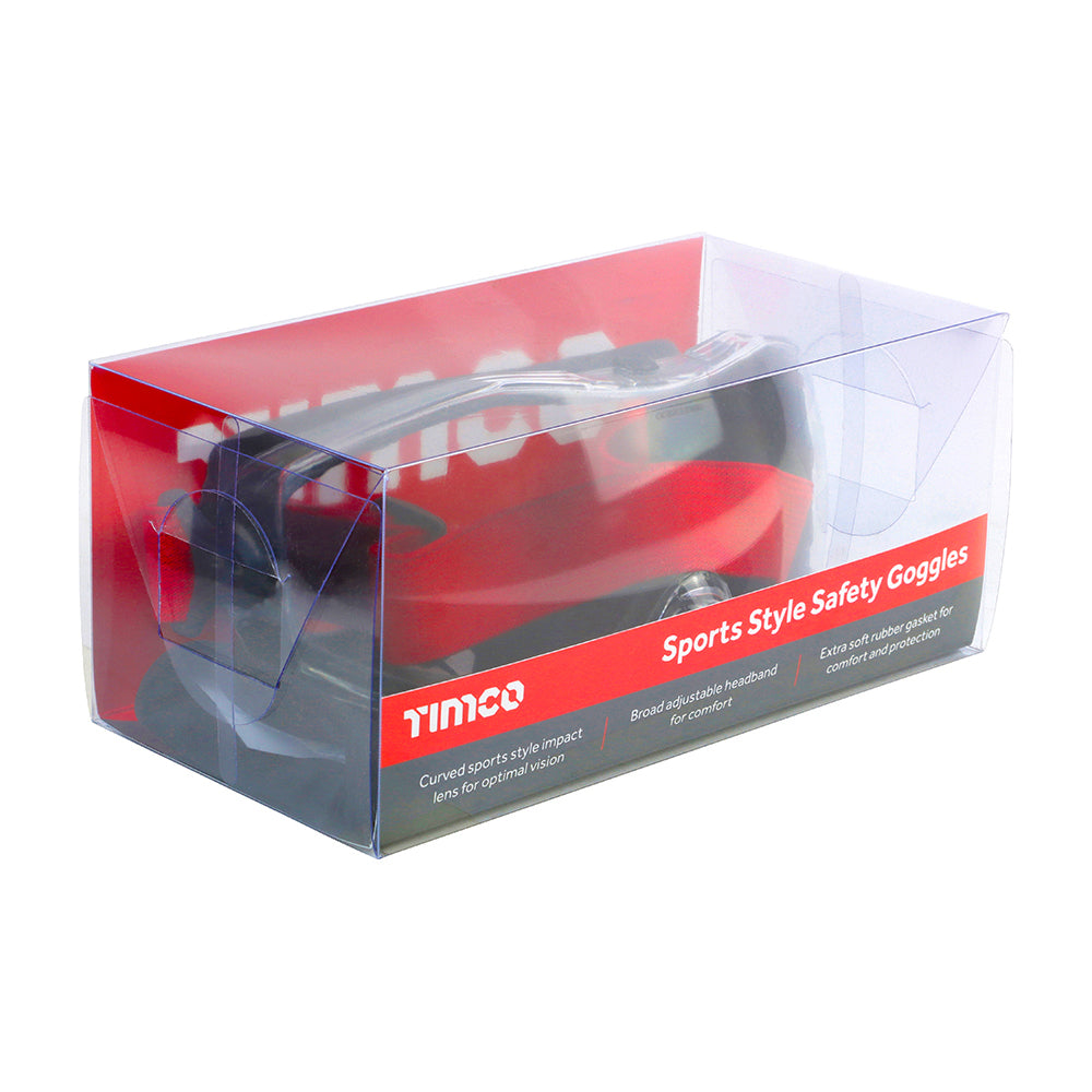 This is an image of Timco - Sports Style Safety Goggles - Clear Clear (1 Each Box) 770963