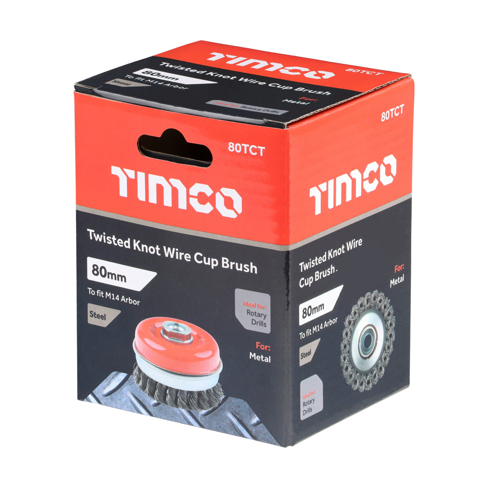 This is an image of Timco - Angle Grinder Cup Brush - Twisted Knot Steel Wire 80mm (1 Each Box) 80TCT