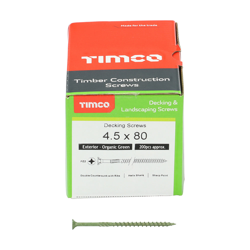 This is an image of Timco - Decking Screws - PZ - Double Countersunk - Exterior - Green 4.5 x 80 mm - (200 PCS Box) 80TDECK