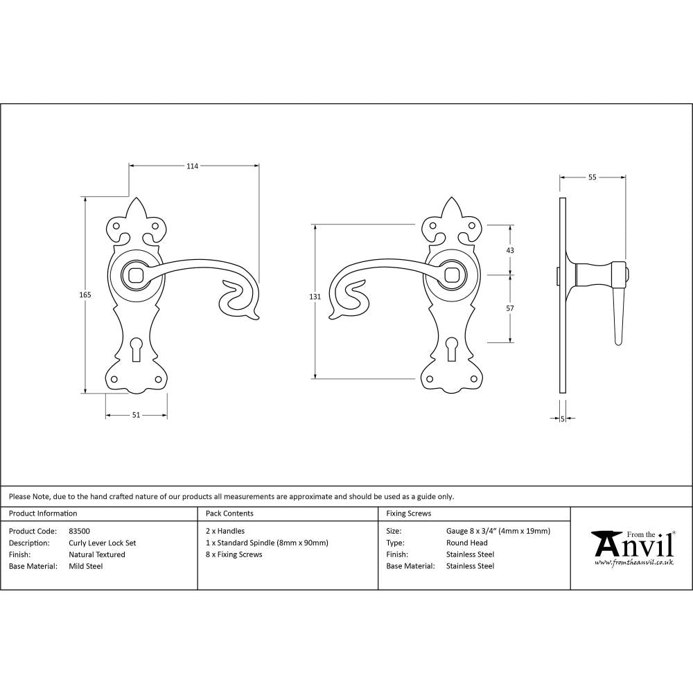 From The Anvil - Natural Textured Curly Lever Lock Set | Sku. 83500 | Trade Door Handles.