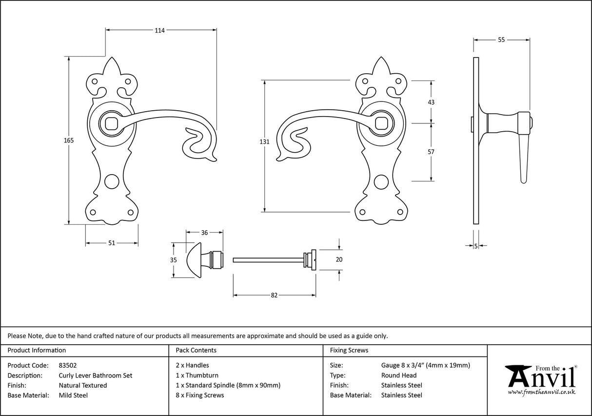 From The Anvil - Natural Textured Curly Lever Bathroom Set | Sku. 83502 | Trade Door Handles.