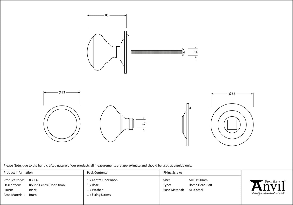 From The Anvil - Black Round Centre Door Knob | Sku. 83506 | Trade Door Handles.
