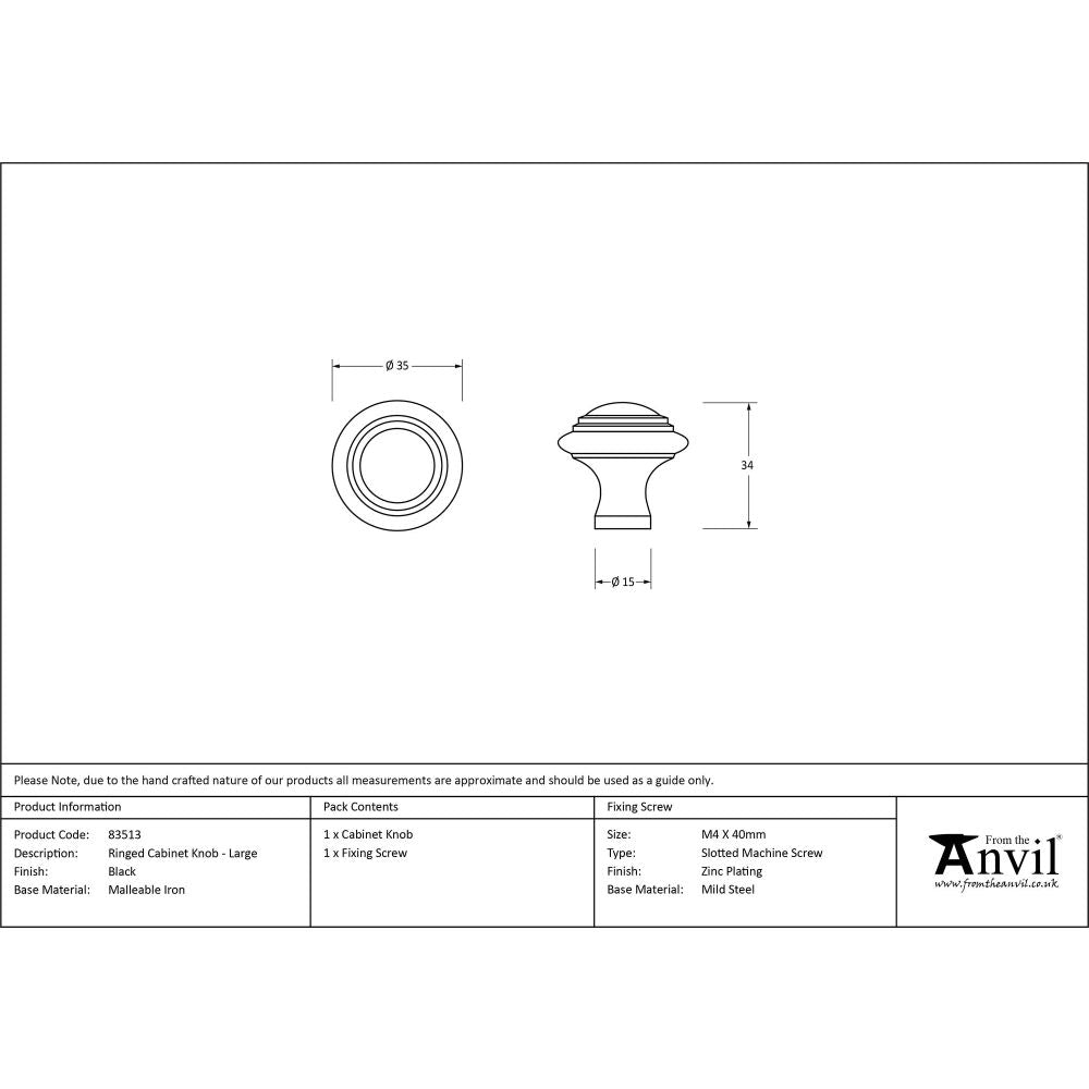 From The Anvil - Black Ringed Cabinet Knob - Large | Sku. 83513 | Trade Door Handles.