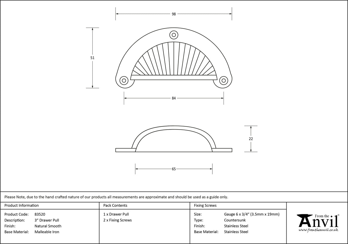 From The Anvil - Natural Smooth 3" Flower Drawer Pull | Sku. 83520 | Trade Door Handles.