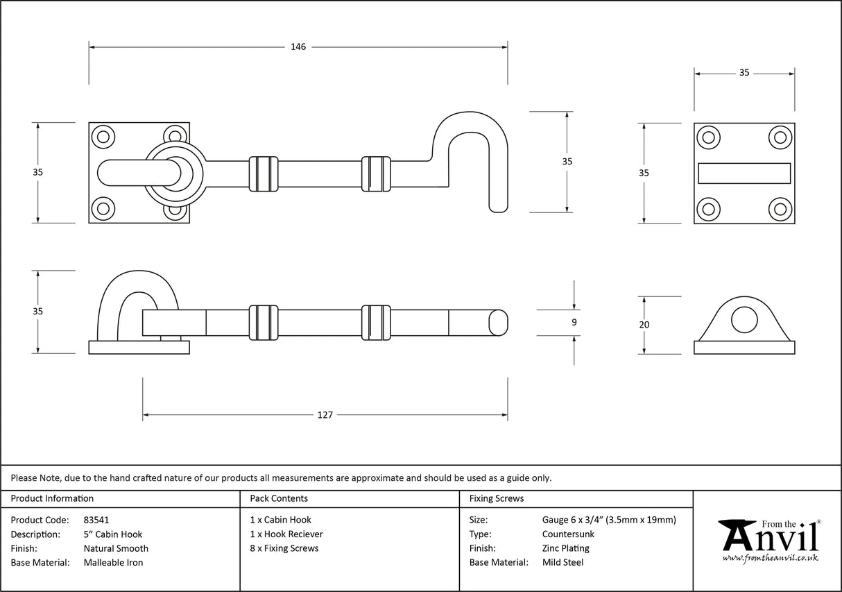 From The Anvil - Natural Smooth 5" Cabin Hook | Sku. 83541 | Trade Door Handles.