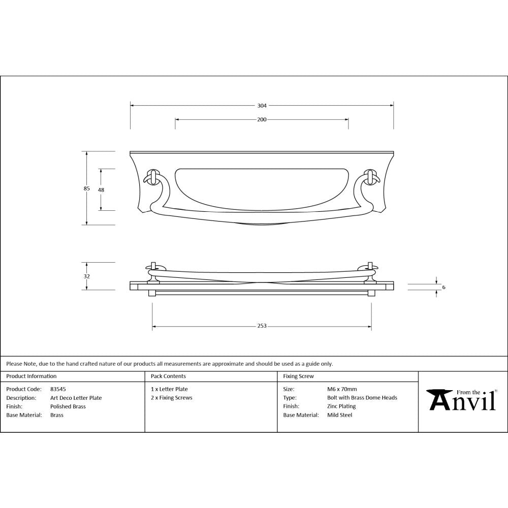 From The Anvil - Polished Brass Art Deco Letter Plate | Sku. 83545 | Trade Door Handles.