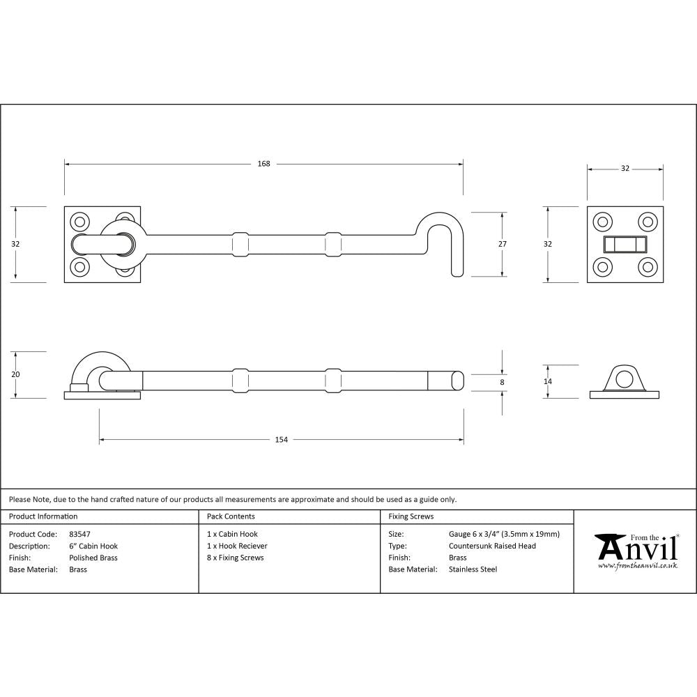 From The Anvil - Polished Brass 6" Cabin Hook | Sku. 83547 | Trade Door Handles.