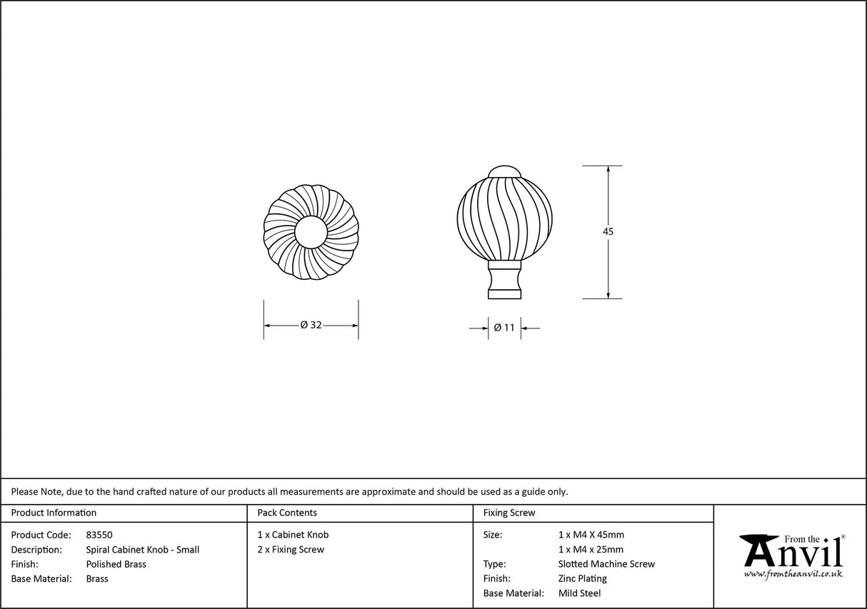 From The Anvil - Polished Brass Spiral Cabinet Knob - Small | Sku. 83550 | Trade Door Handles.