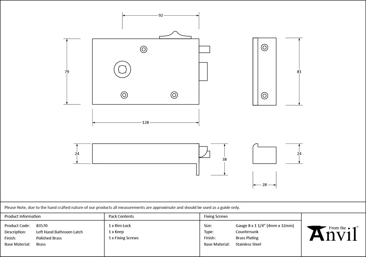 From The Anvil - Polished Brass Left Hand Bathroom Latch | Sku. 83570 | Trade Door Handles.