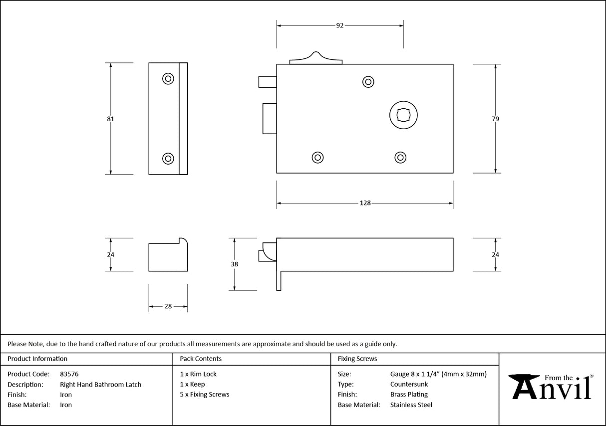From The Anvil - Iron Right Hand Bathroom Latch | Sku. 83576 | Trade Door Handles.