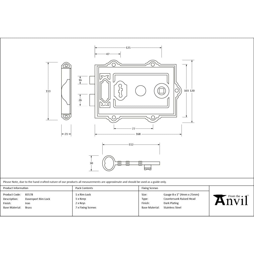 From The Anvil - Iron Davenport Rim Lock | Sku. 83578 | Trade Door Handles.