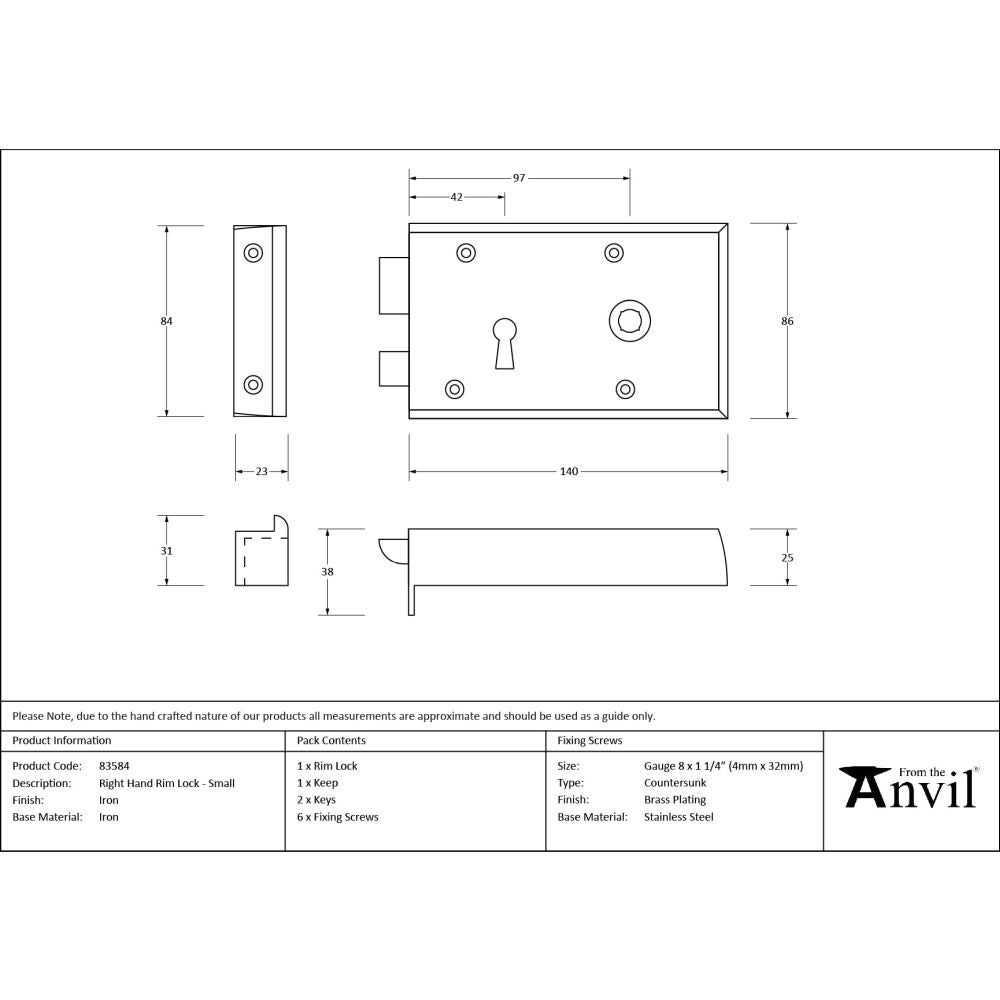 From The Anvil - Iron Right Hand Rim Lock - Small | Sku. 83584 | Trade Door Handles.