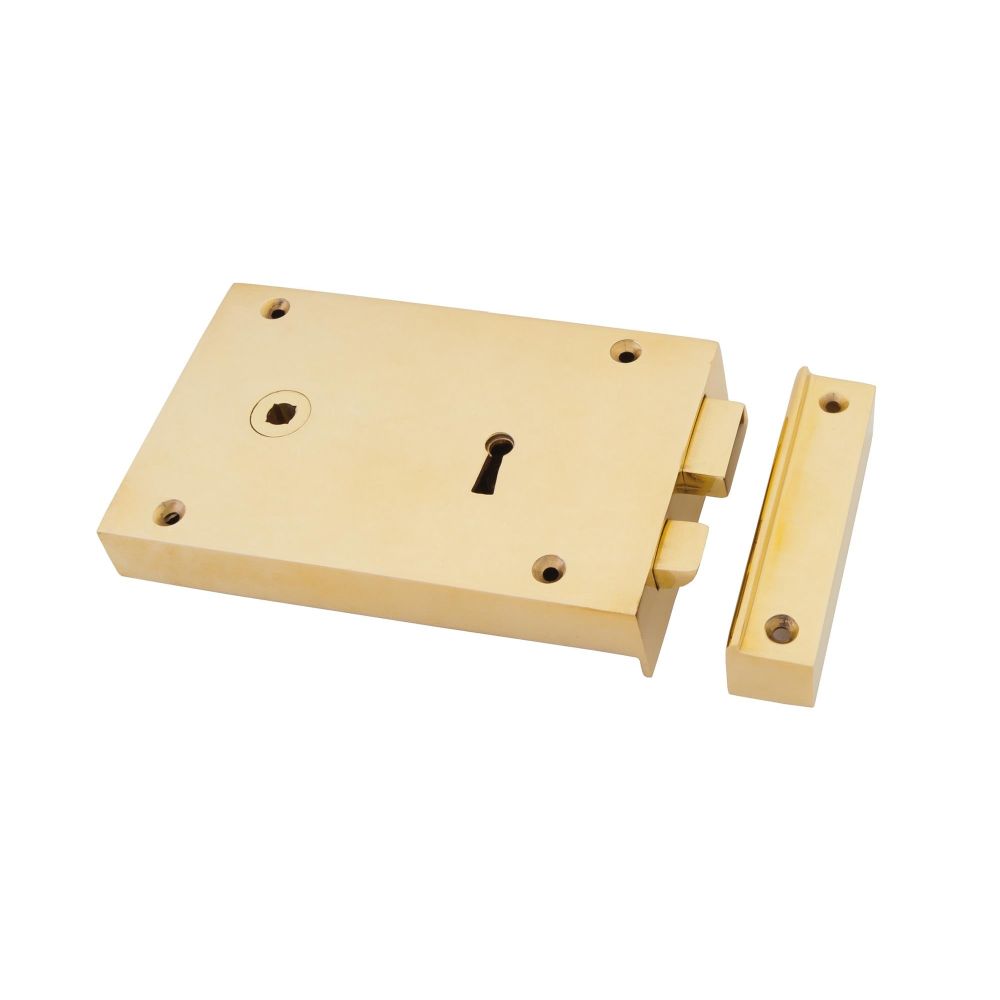 From The Anvil - Polished Brass Left Hand Rim Lock - Large | Sku. 83585 | Trade Door Handles.