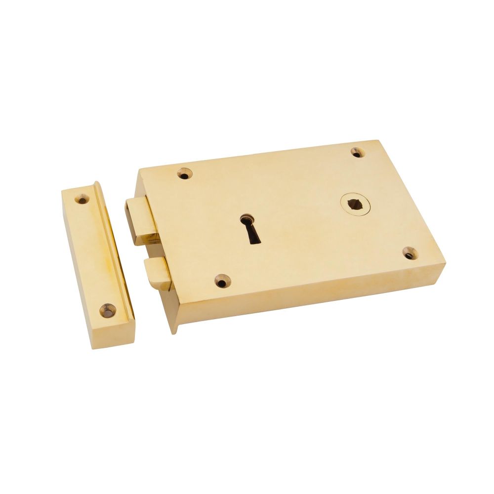 From The Anvil - Polished Brass Right Hand Rim Lock - Large | Sku. 83588 | Trade Door Handles.