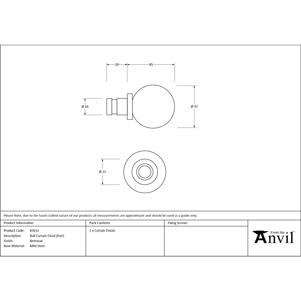 From The Anvil - Beeswax Ball Curtain Finial (pair) | Sku. 83612 | Trade Door Handles.