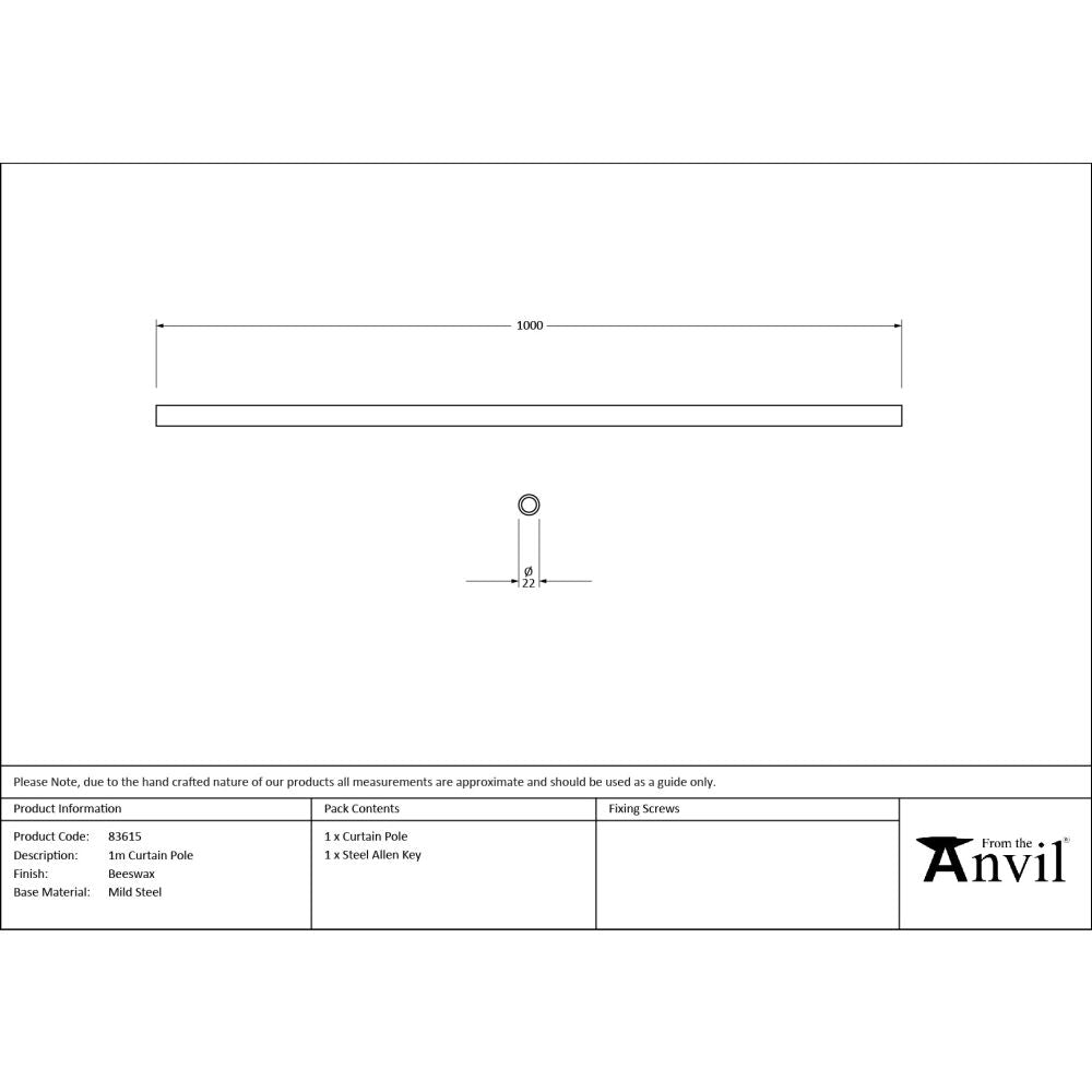 From The Anvil - Beeswax 1m Curtain Pole | Sku. 83615 | Trade Door Handles.