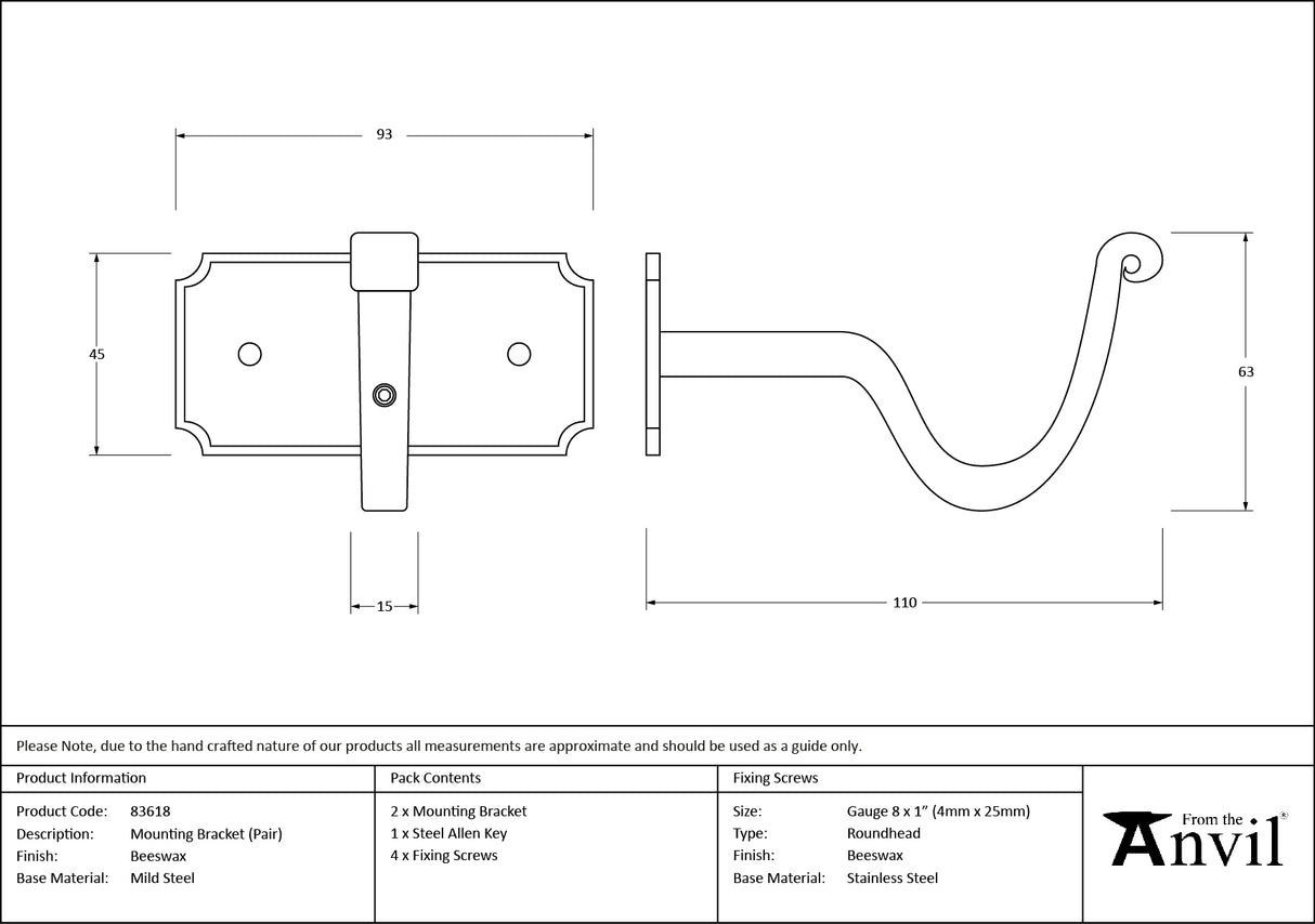 From The Anvil - Beeswax Mounting Bracket (pair) | Sku. 83618 | Trade Door Handles.