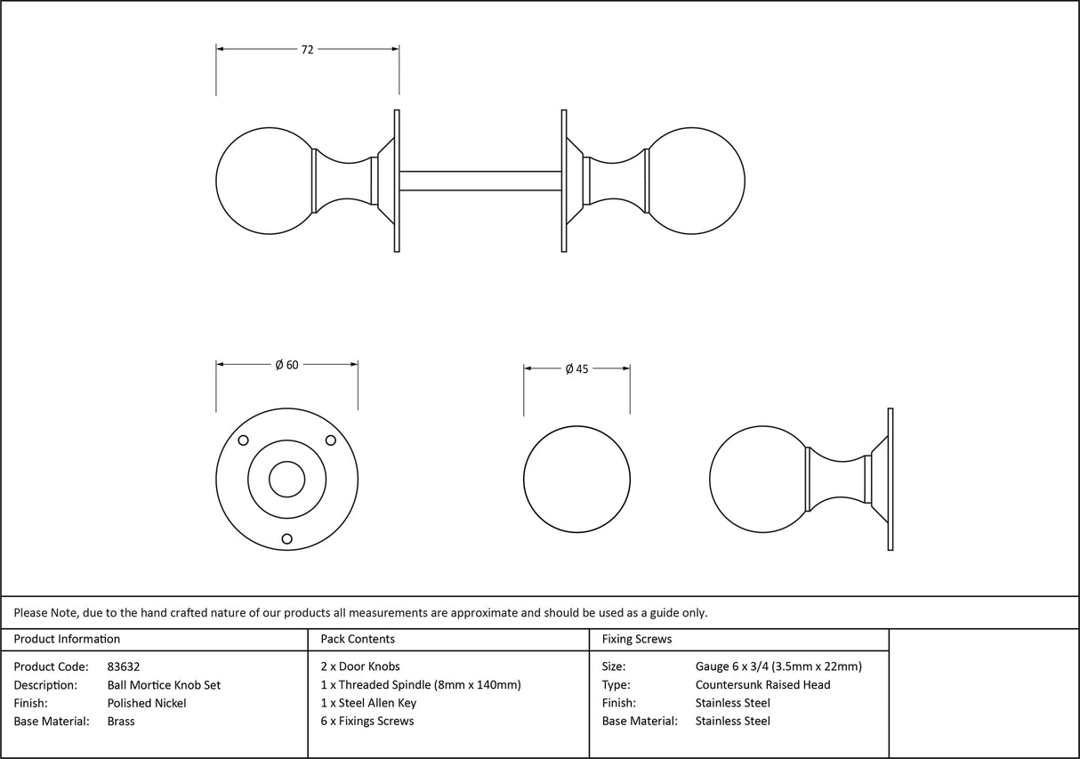 From The Anvil - Polished Nickel Ball Mortice Knob Set | Sku. 83632 | Trade Door Handles.