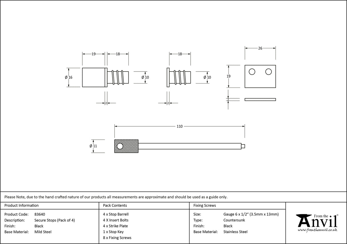 From The Anvil - Black Secure Stops (Pack of 4) | Sku. 83640 | Trade Door Handles.