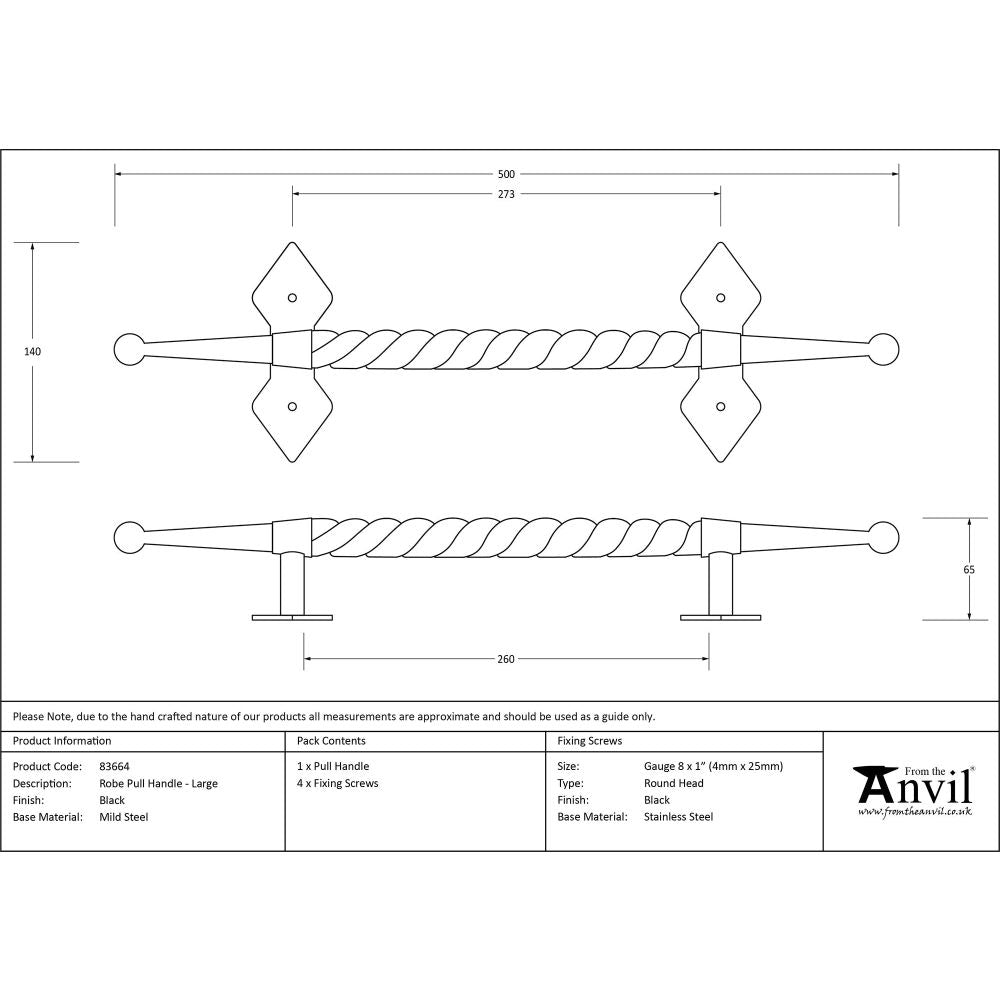 From The Anvil - Black Large Robe Pull Handle | Sku. 83664 | Trade Door Handles.