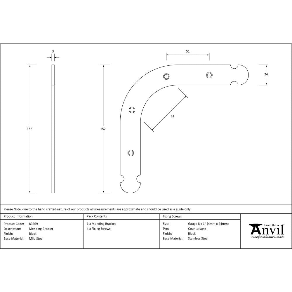 From The Anvil - Black Mending Bracket | Sku. 83669 | Trade Door Handles.