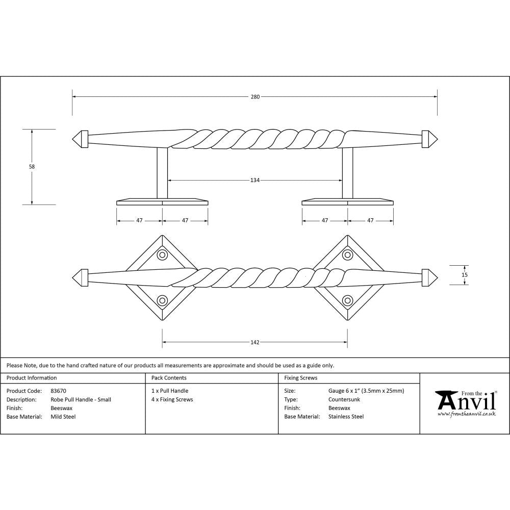 From The Anvil - Beeswax Small Robe Pull Handle | Sku. 83670 | Trade Door Handles.