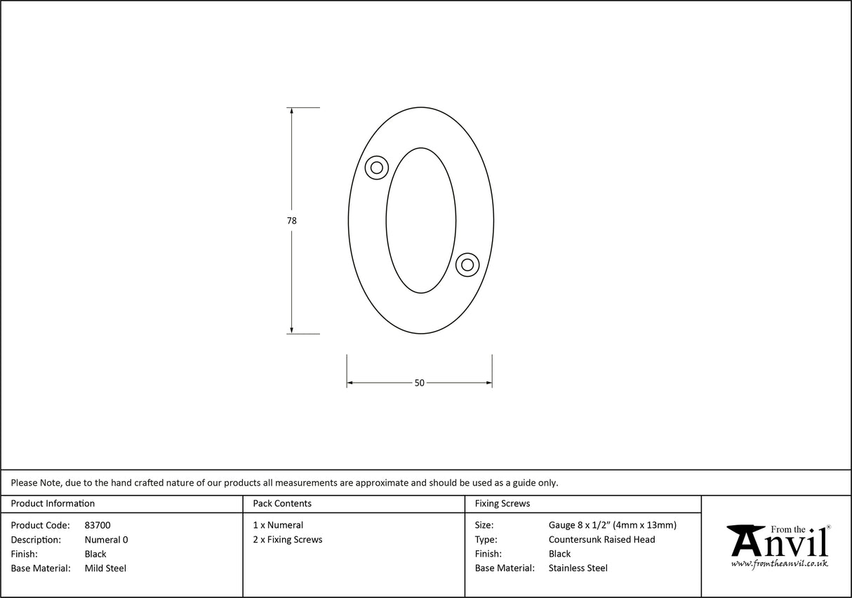 From The Anvil - Black Numeral 0 | Sku. 83700 | Trade Door Handles.