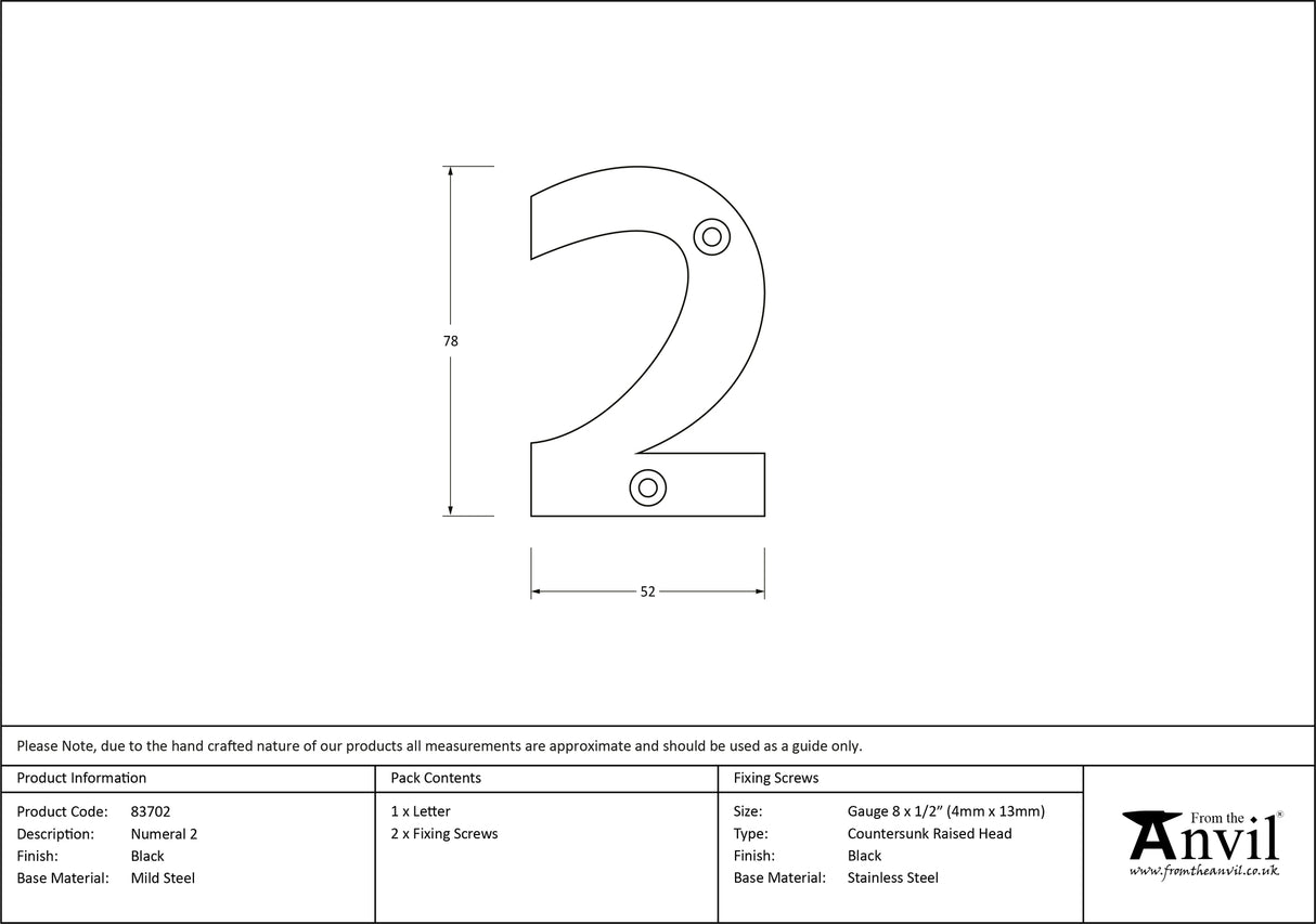 From The Anvil - Black Numeral 2 | Sku. 83702 | Trade Door Handles.