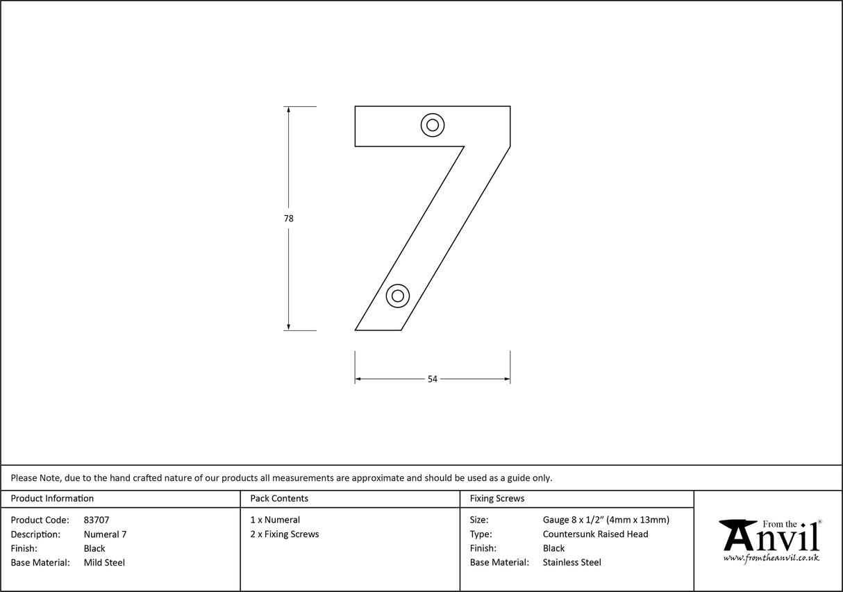 From The Anvil - Black Numeral 7 | Sku. 83707 | Trade Door Handles.