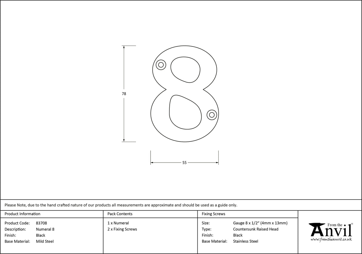 From The Anvil - Black Numeral 8 | Sku. 83708 | Trade Door Handles.