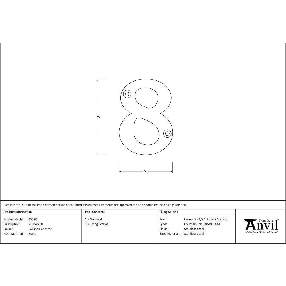 From The Anvil - Polished Chrome Numeral 8 | Sku. 83728 | Trade Door Handles.