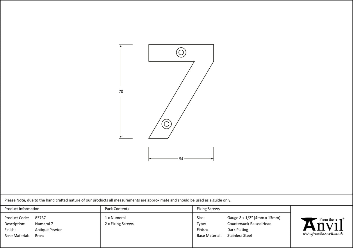 From The Anvil - Antique Pewter Numeral 7 | Sku. 83737 | Trade Door Handles.